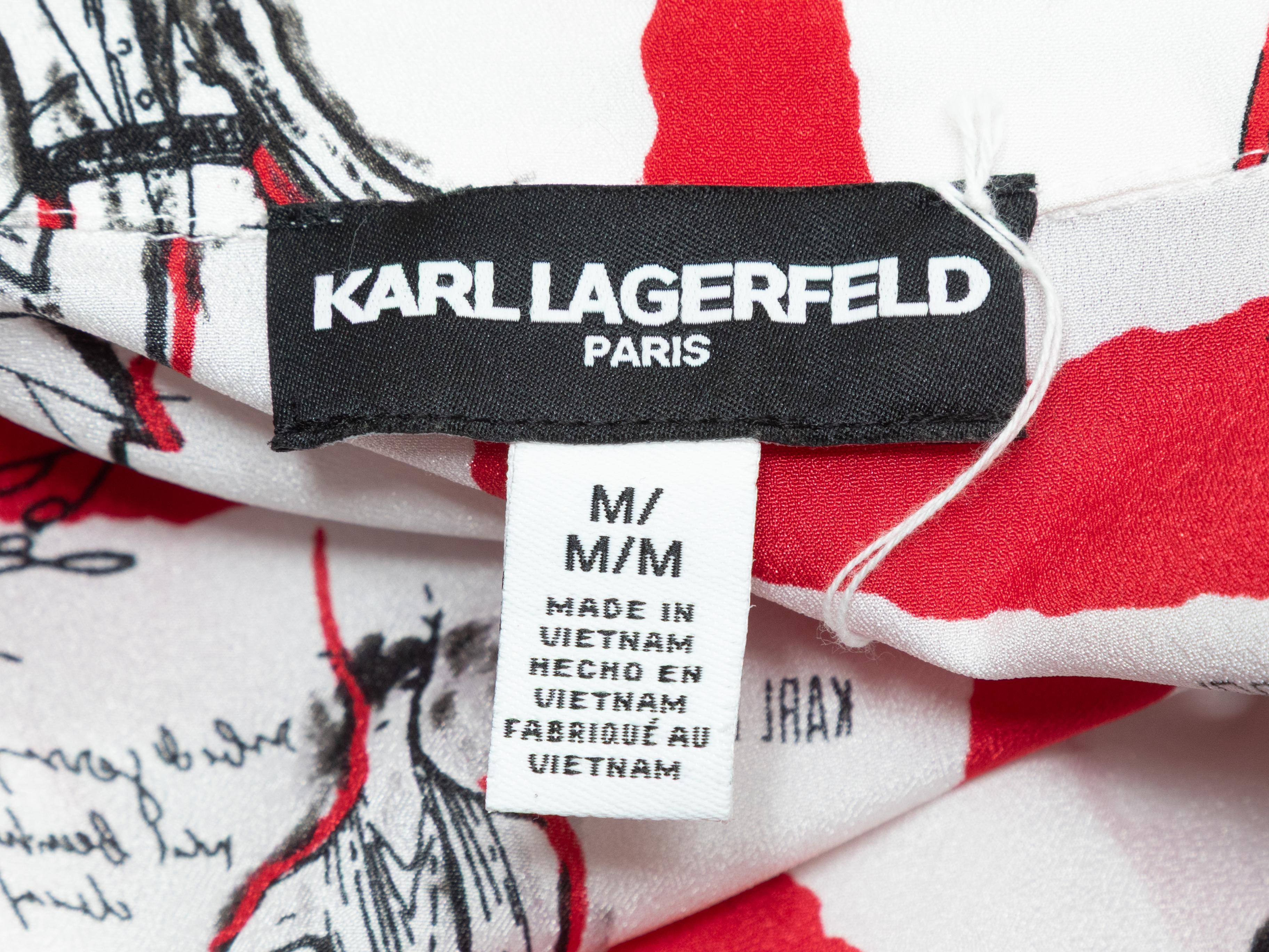 Rotes & mehrfarbiges Karl Lagerfeld Bedrucktes Button-Up-Oberteil Größe US M Damen im Angebot