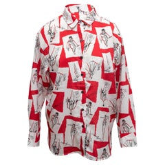 Rotes & mehrfarbiges Karl Lagerfeld Bedrucktes Button-Up-Oberteil Größe US M