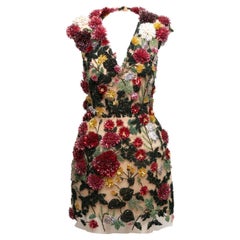 Mini abito con perline floreali rosso e multicolore Oscar De la Renta 2023