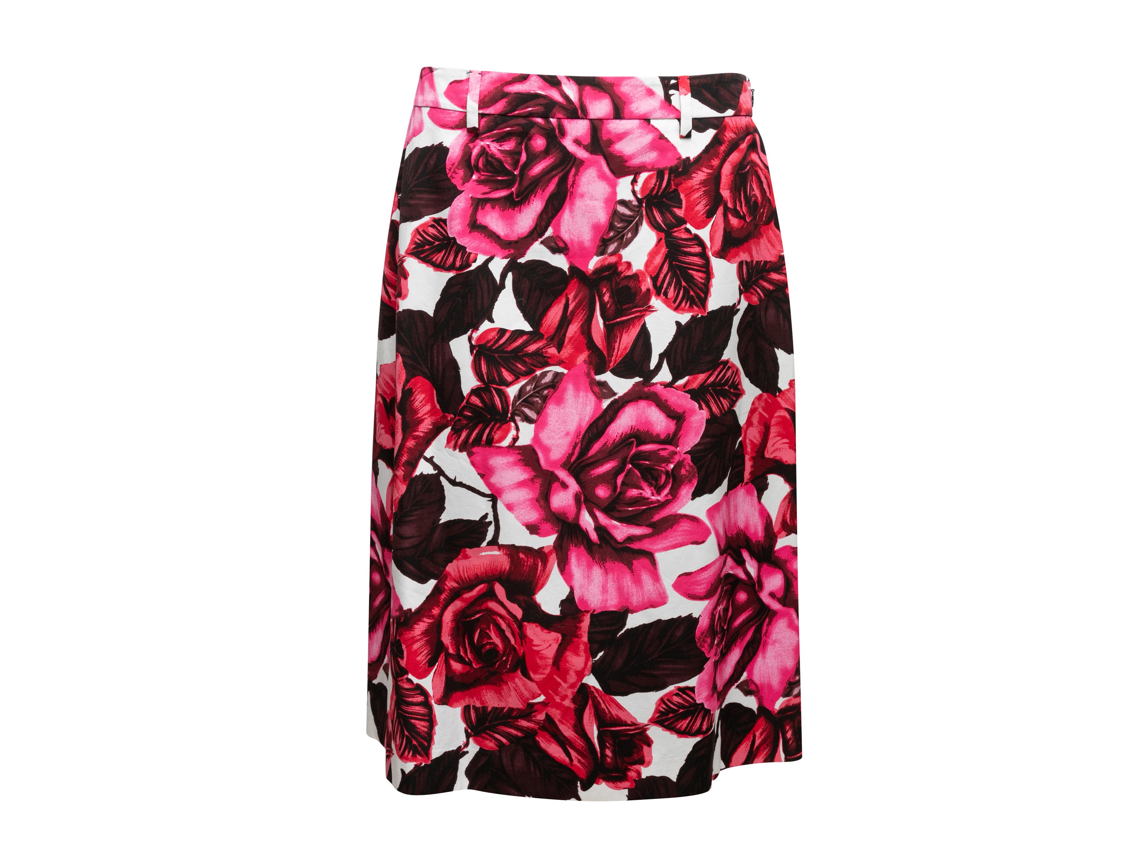 Women's Red & Multicolor Prada 2019 Rose Print Skirt Size US L For Sale