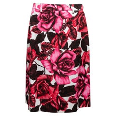 Red & Multicolor Prada 2019 Rose Print Skirt Size US L