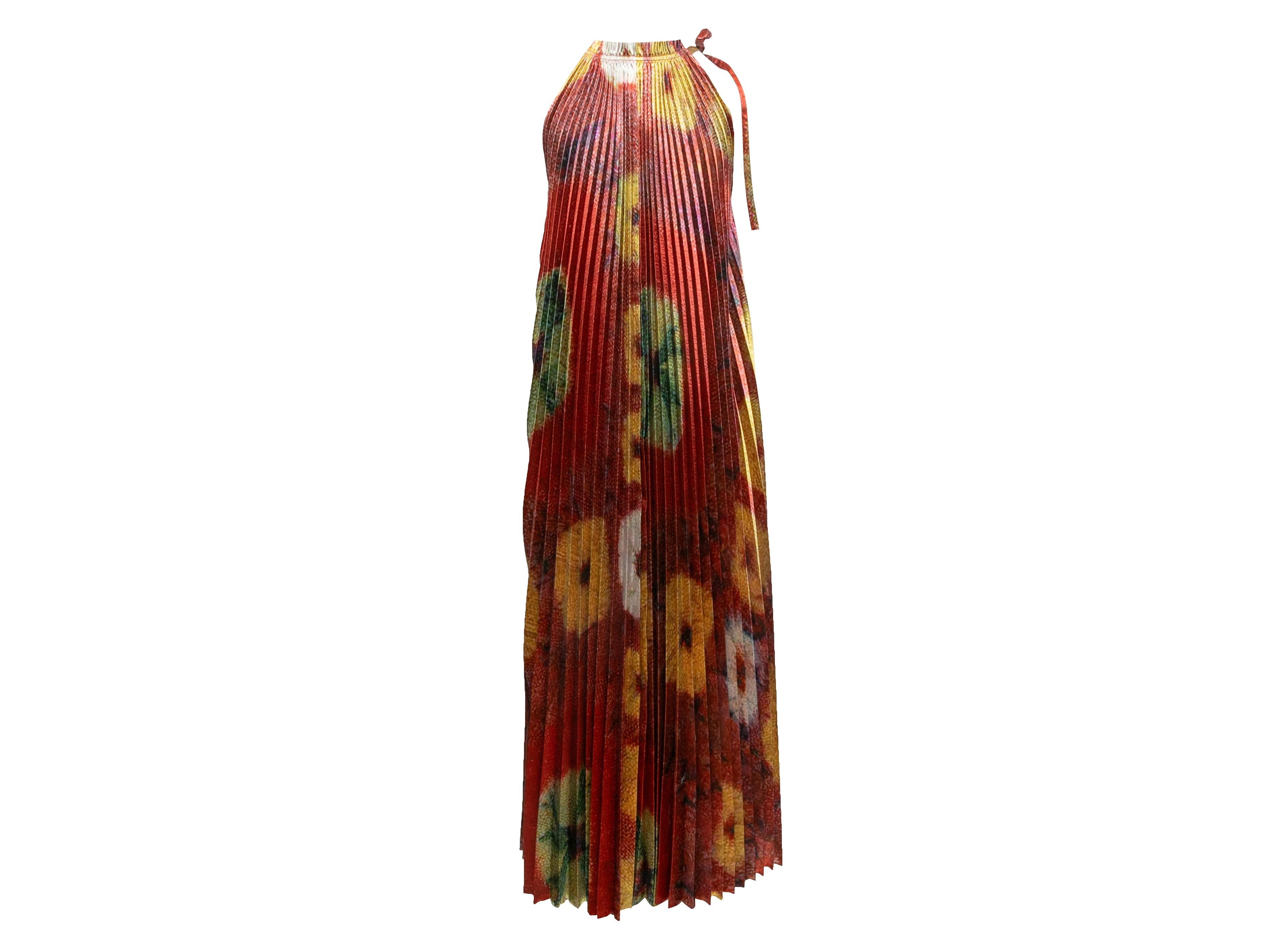 Brown Red & Multicolor Ulla Johnson Pleated Printed Maxi Dress Size US 0 For Sale
