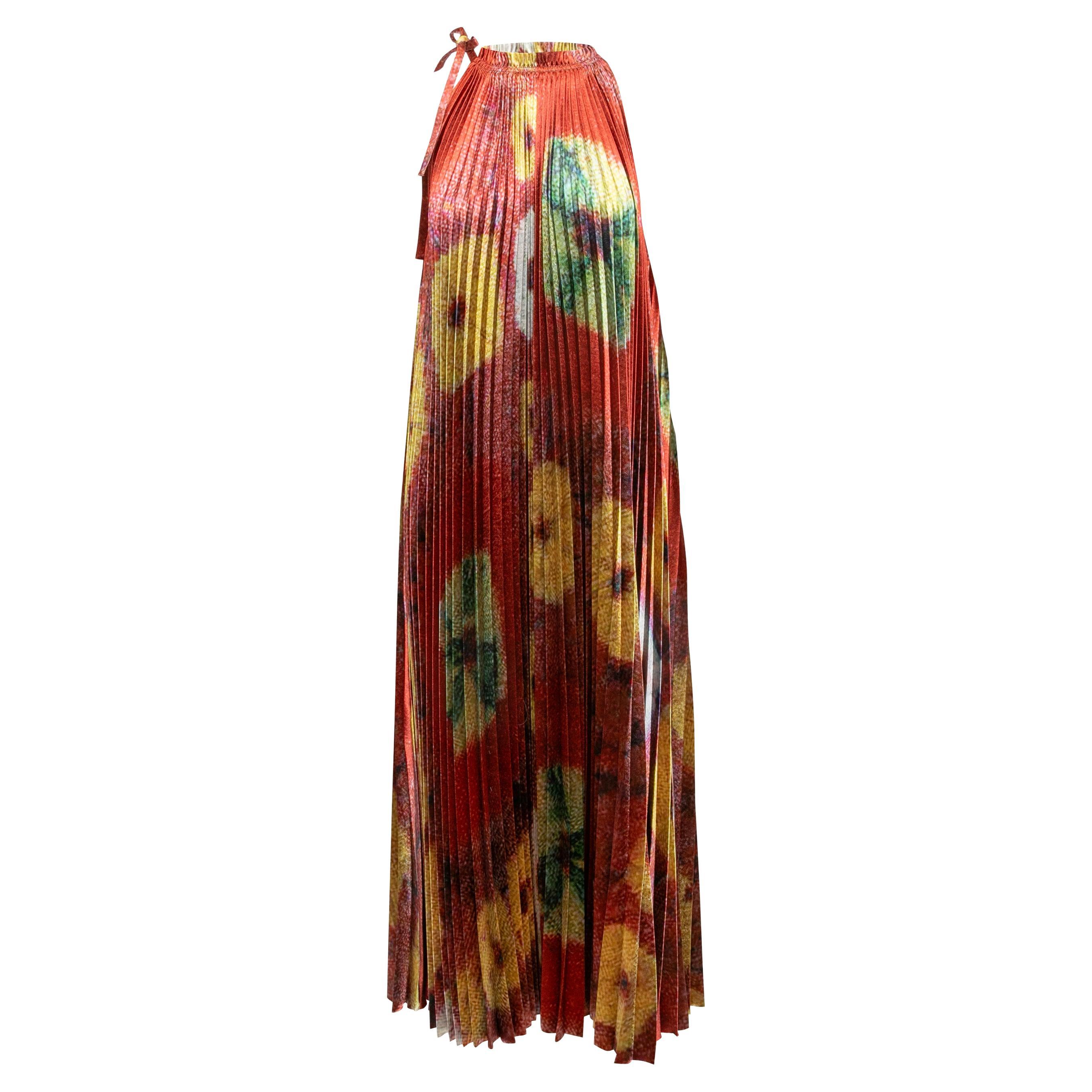 Red & Multicolor Ulla Johnson Pleated Printed Maxi Dress Size US 0 For Sale