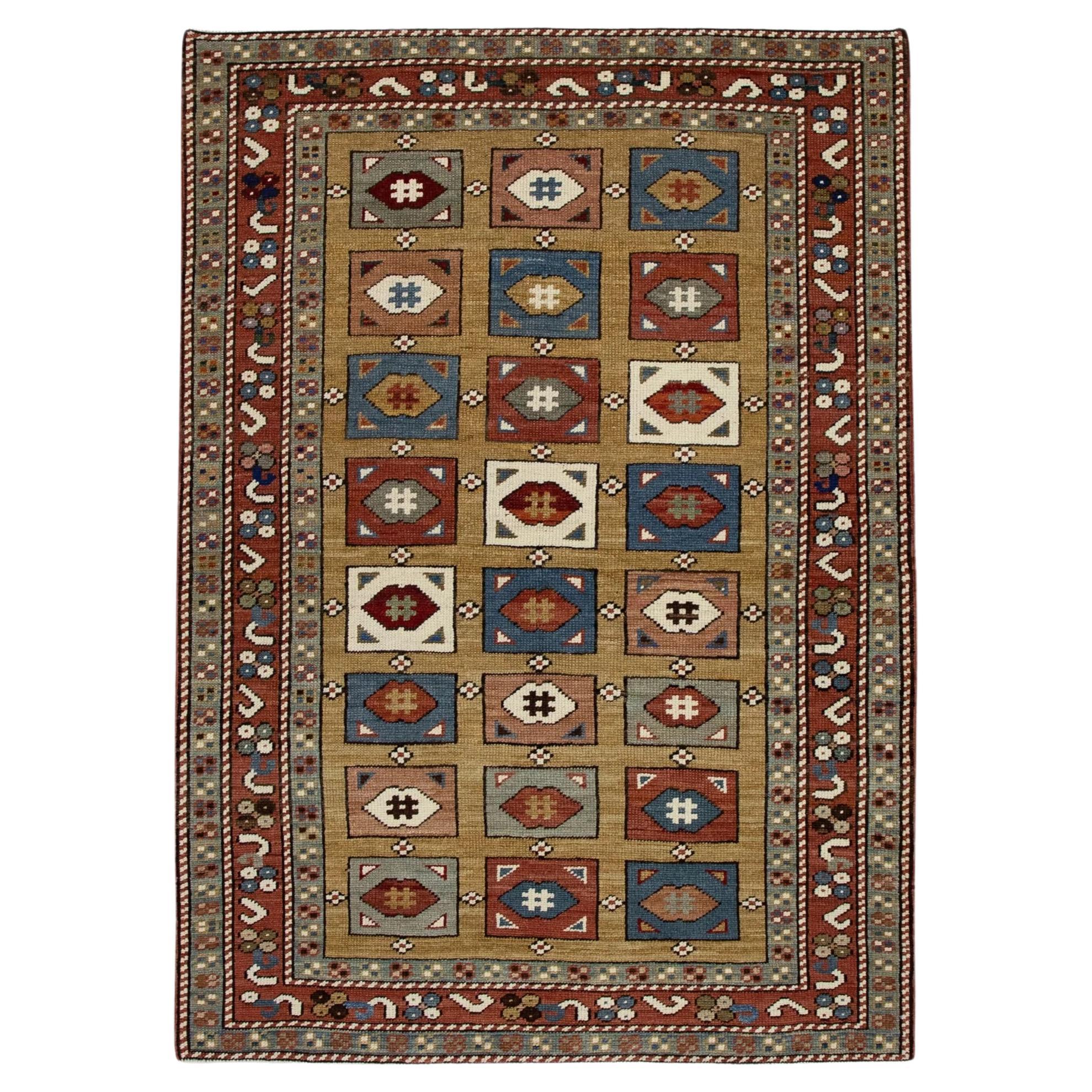 Mehrfarbiger türkischer Vintage-Teppich in Rot 3'5" x 5'4"