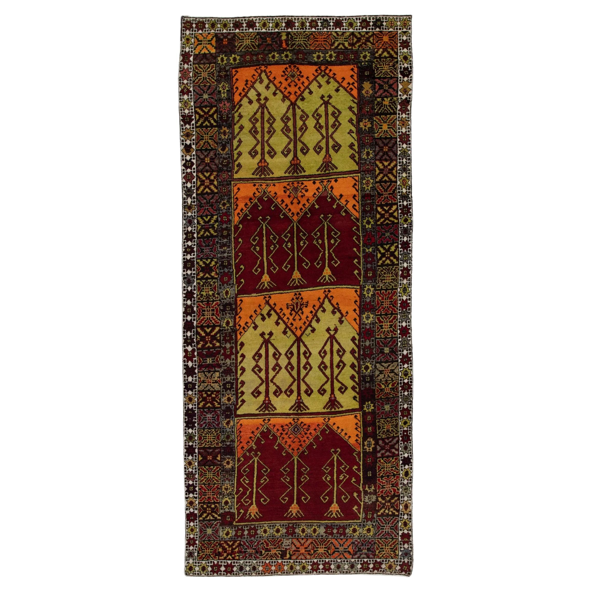 Red Multicolor Vintage Turkish Runner 4'10" x 11'9" For Sale