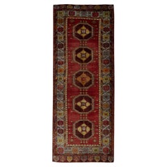 Tapis de couloir turc vintage rouge multicolore, 4'10" x 12'9"