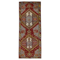 Tapis de couloir turc vintage rouge multicolore 4'3" x 10'10"