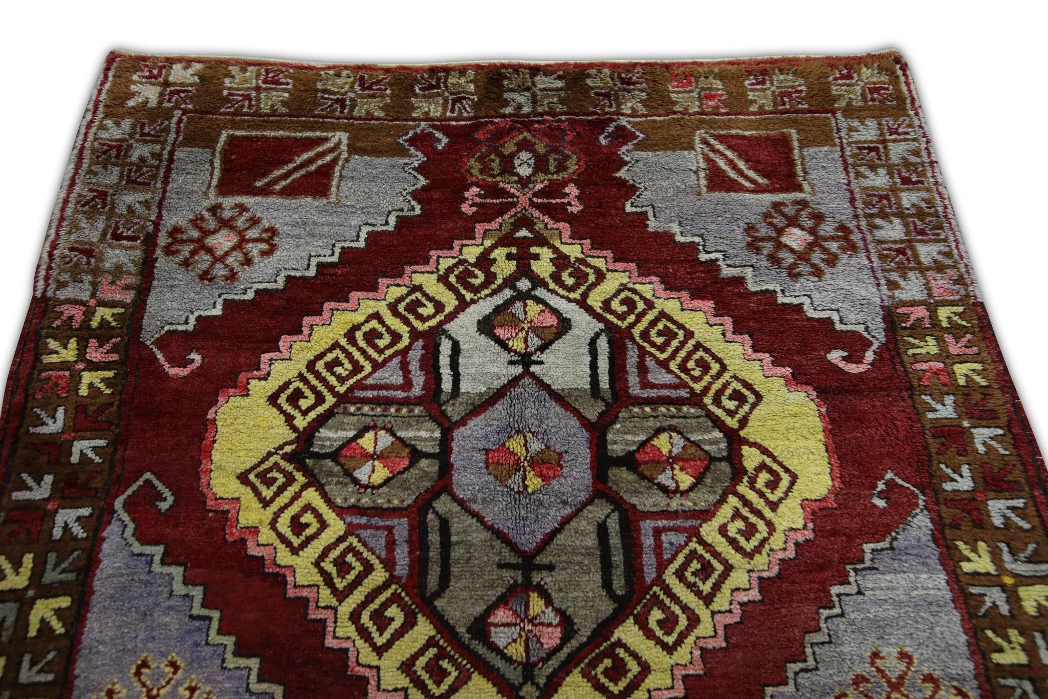 Vegetable Dyed Red Multicolor Vintage Turkish Runner 4'6