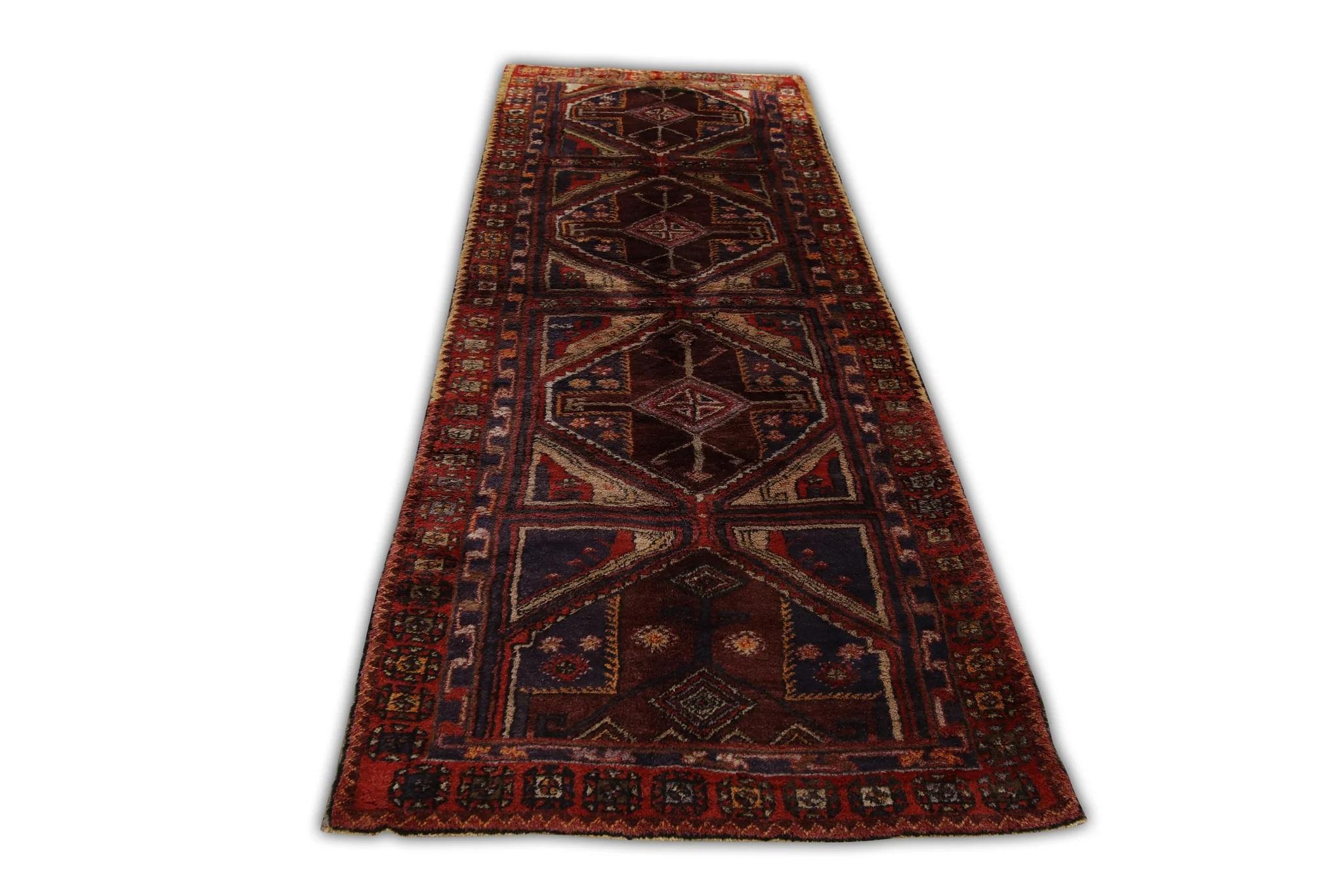 Mehrfarbiger türkischer Vintage-Läufer in Rot, 4'7
