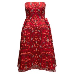 Rot & Multicolor Zac Posen Trägerloses Verschönertes Abendkleid