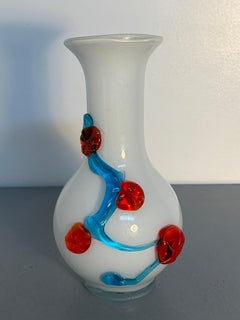 Red Murano Art Glass Handkerchief Vase with Black and White Swirl Design
