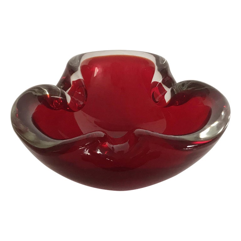 Red Murano Ashtray or Bowl For Sale