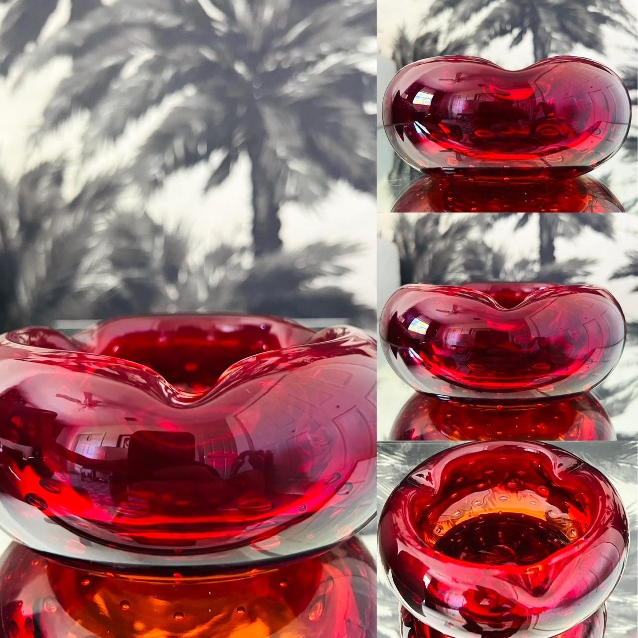 Red Murano Ashtray with Controlled Bubble Design by Seguso, c. 1950's 3