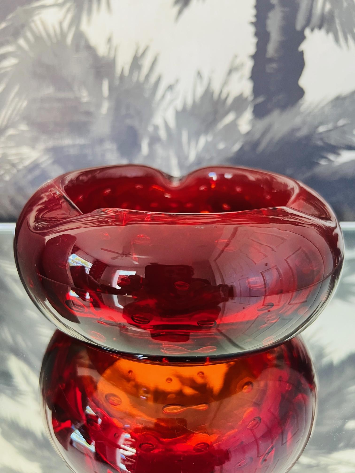 Italian Red Murano Ashtray with Controlled Bubble Design by Seguso, c. 1950's