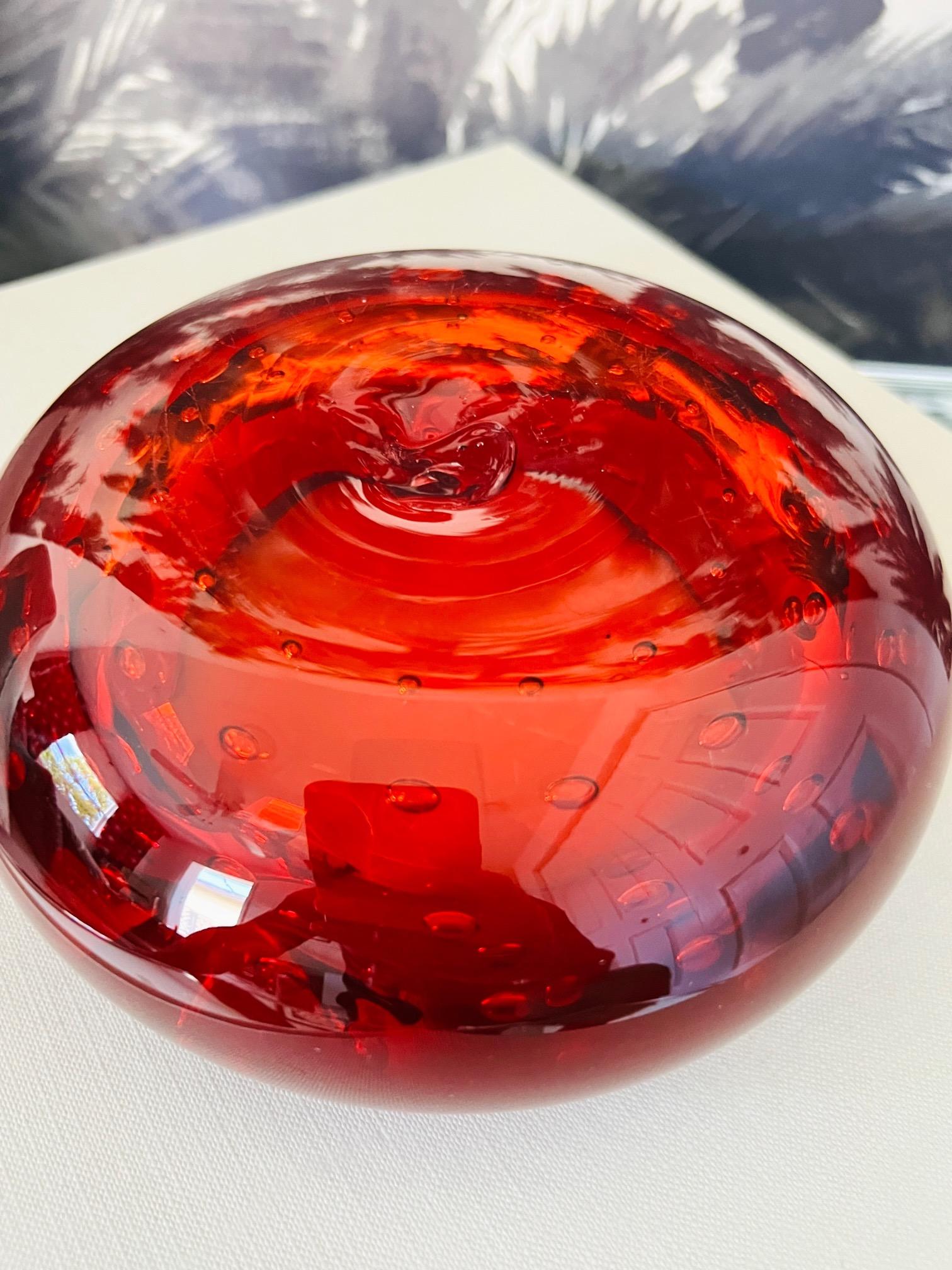 Red Murano Ashtray with Controlled Bubble Design by Seguso, c. 1950's 1