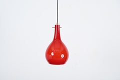 Red Murano Cased Glass and Brass Pendant Chandelier by Stilnovo, Italy 1950s