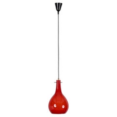 Vintage Red Murano Cased Glass and Brass Pendant Chandelier by Stilnovo, Italy 1950s