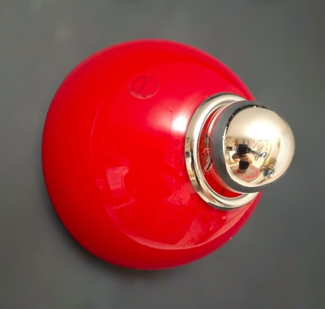 Mid-Century Modern Red Murano Flush Mount / Sconce by Vistosi For Sale