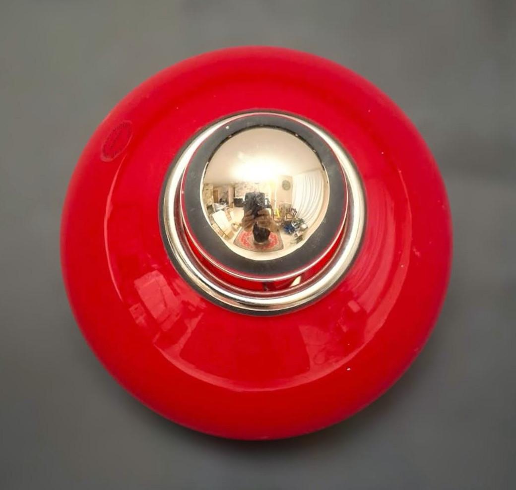 Italian Red Murano Flush Mount / Sconce by Vistosi For Sale
