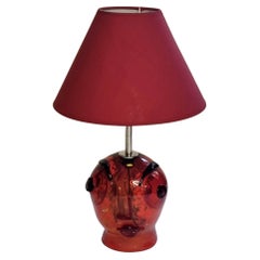 Red Murano Glass Abstract Face Table Lamp, Celebration of Picasso, Italy 1980s