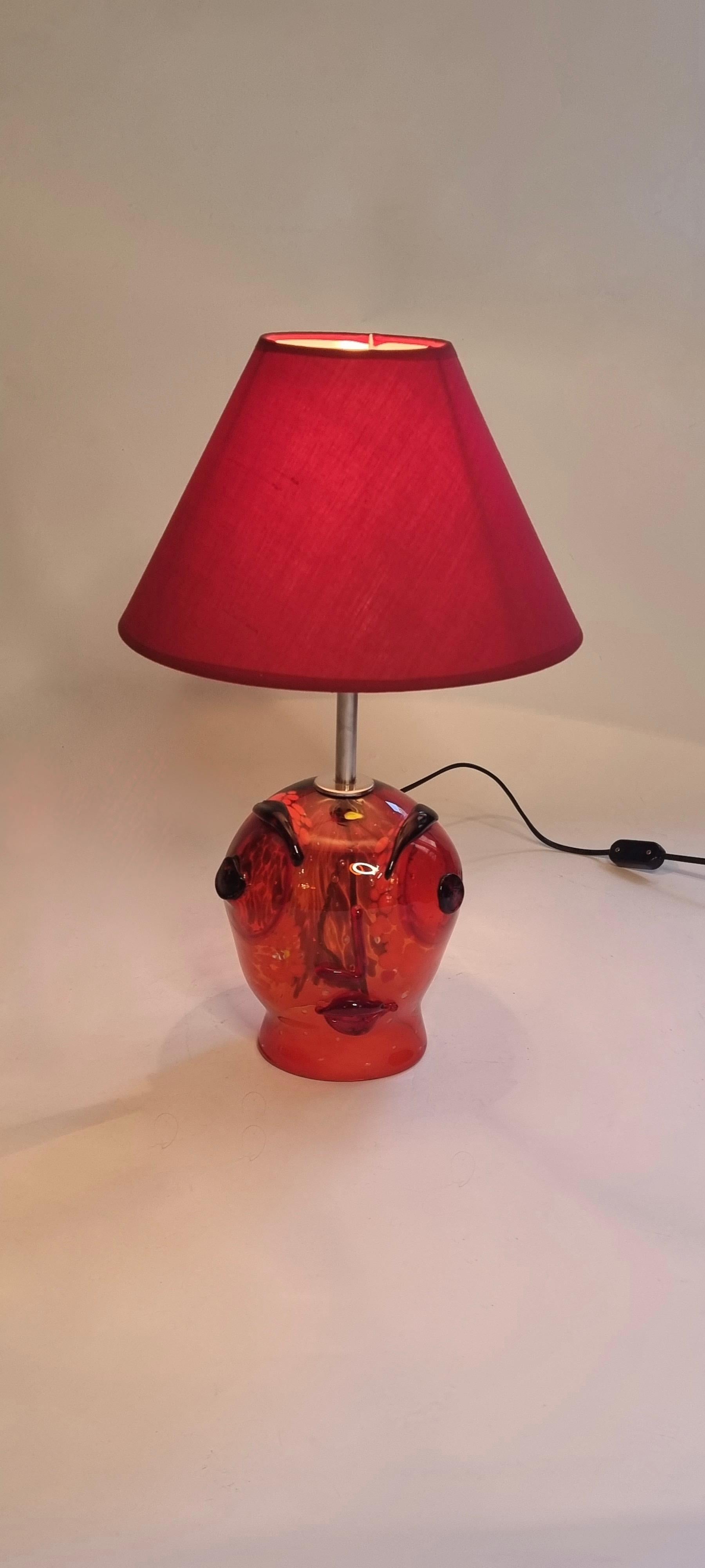 Post-Modern Red Murano Glass Abstract Face Table Lamp, Celebration of Picasso, Italy 1980s For Sale