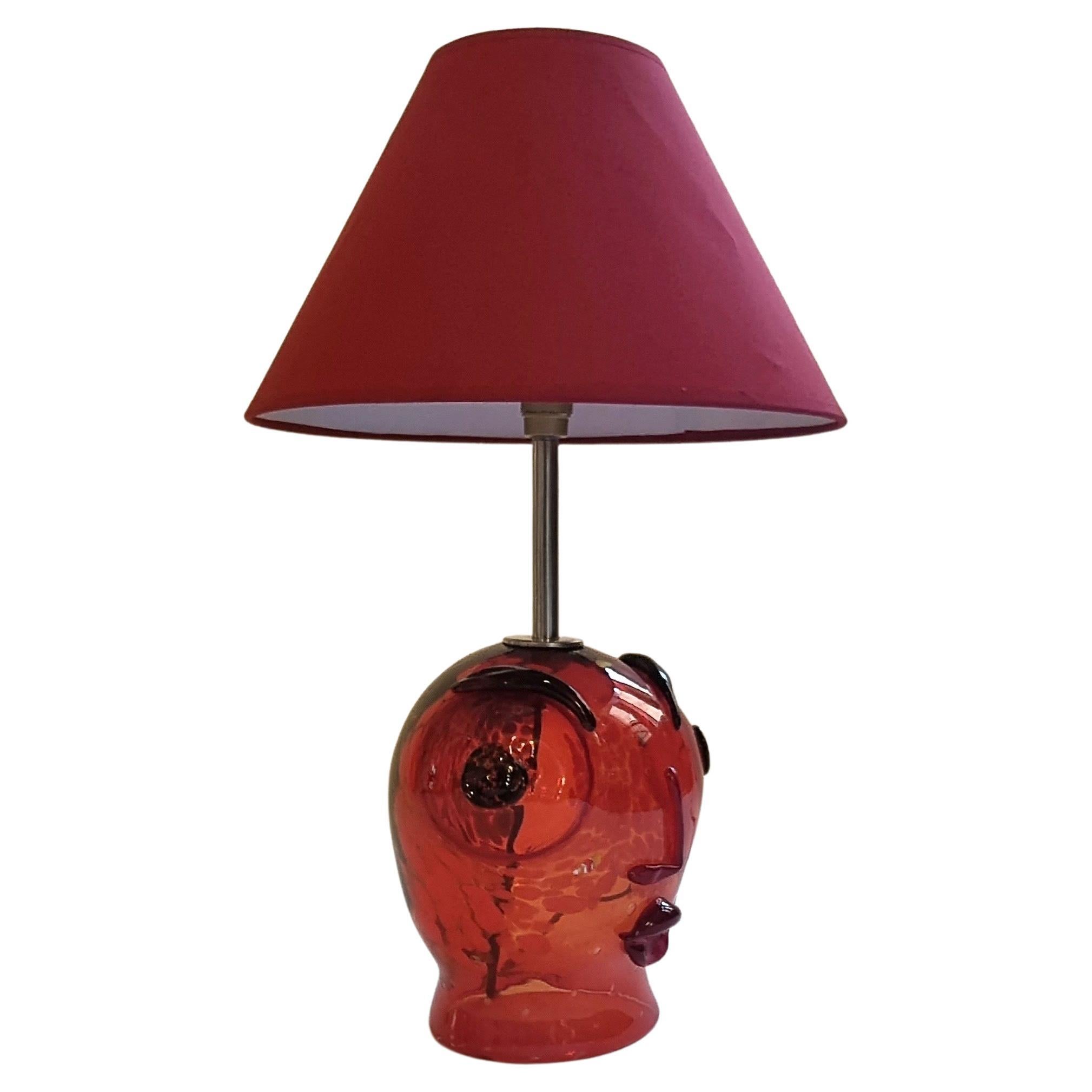 Red Murano Glass Abstract Face Table Lamp, Celebration of Picasso, Italy 1980s In Good Condition For Sale In Beograd, RS