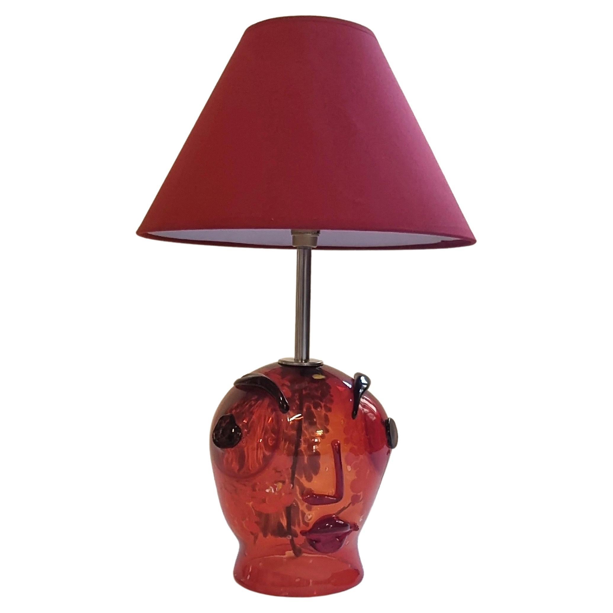 Red Murano Glass Abstract Face Table Lamp, Celebration of Picasso, Italy 1980s For Sale