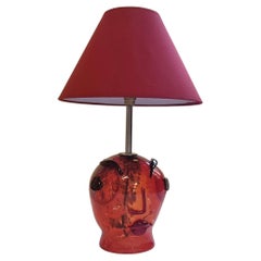 Red Murano Glass Abstract Face Table Lamp, Celebration of Picasso, Italy 1980s