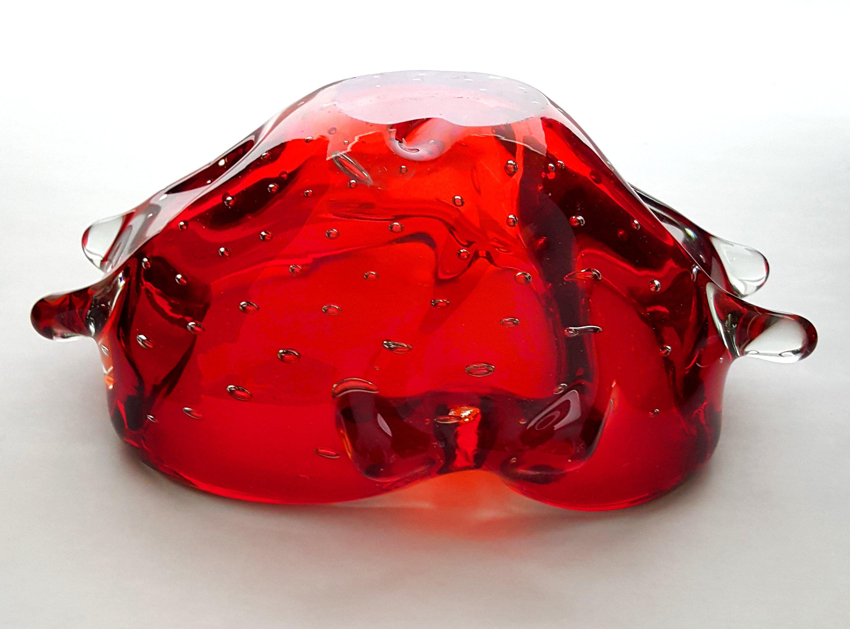 Italian Red Murano Glass Bowl - Bullicante, Lenti For Sale