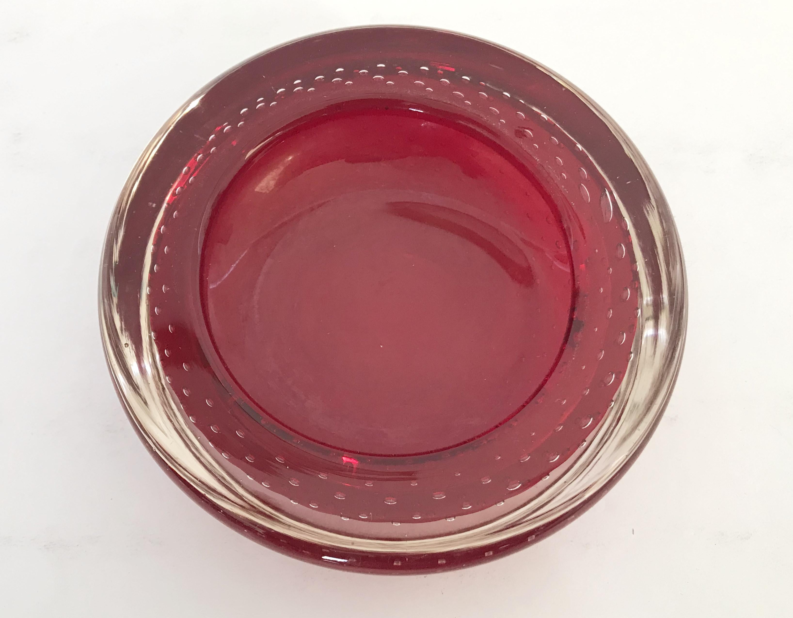 Mid-Century Modern Red Murano Glass Bowl For Sale