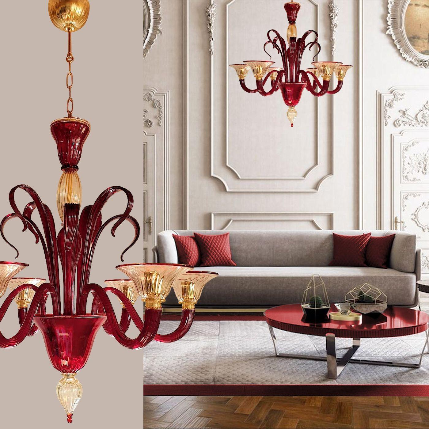 Mid-Century Modern Red Murano Glass Chandelier, Italy 1960s For Sale