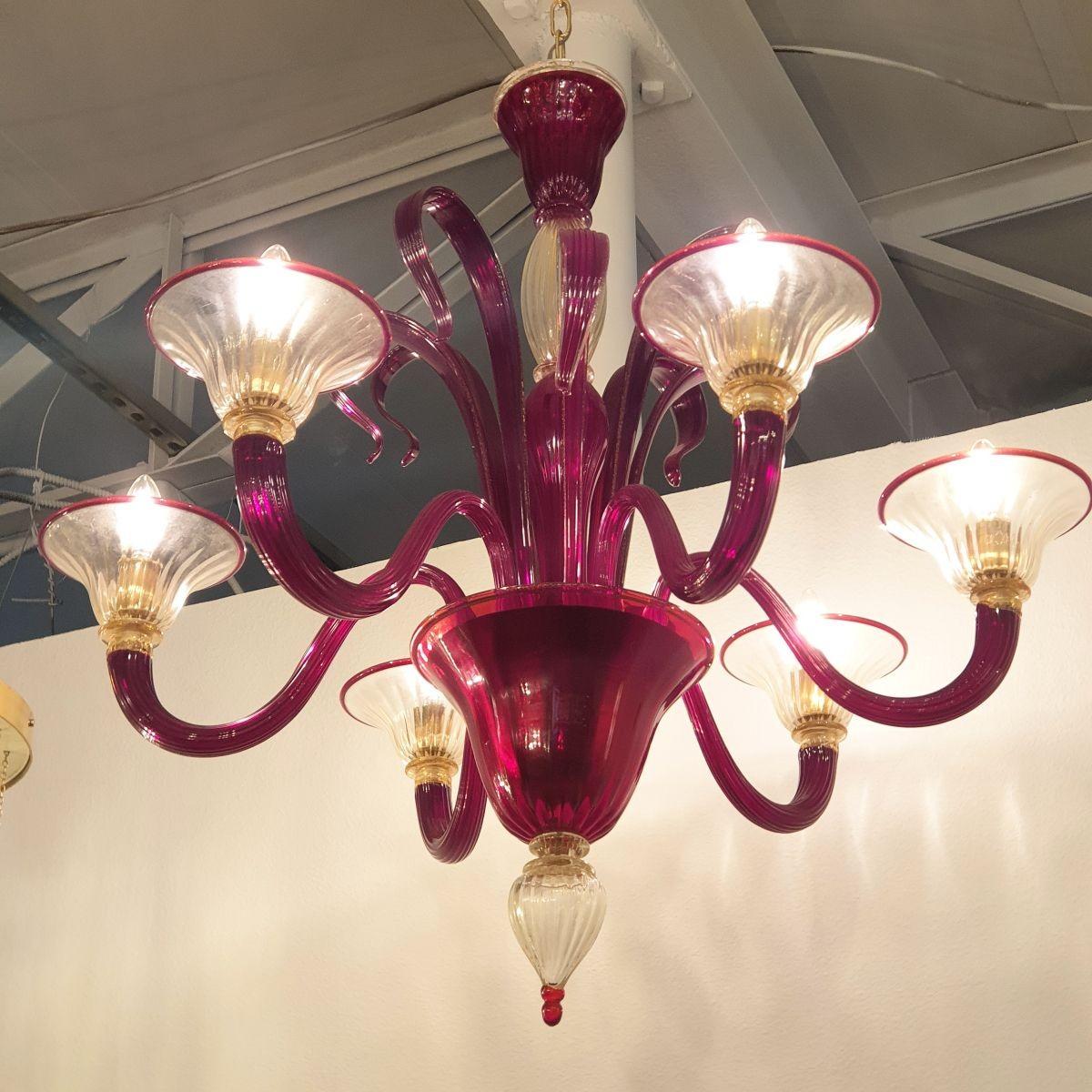 Italian Red Murano Glass Chandelier, Italy 1960s For Sale