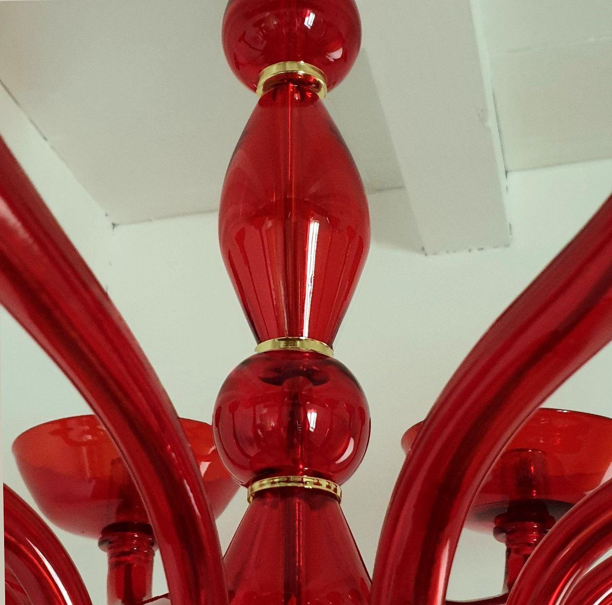 Red Murano glass chandelier Italy 1980s For Sale 3
