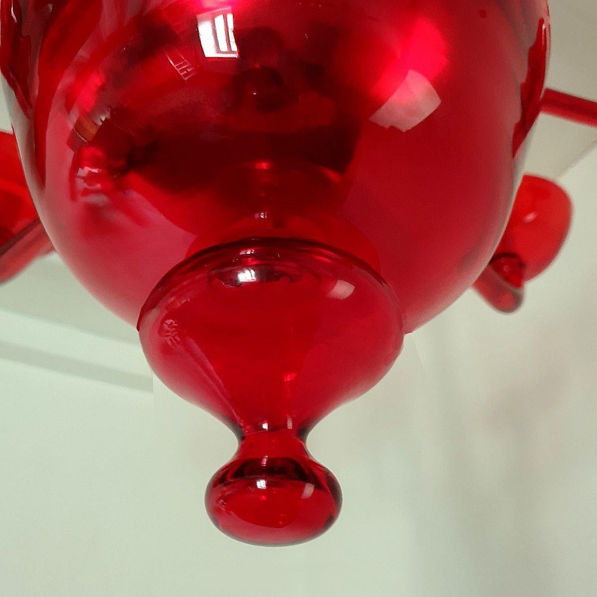 Red Murano glass chandelier Italy 1980s For Sale 4