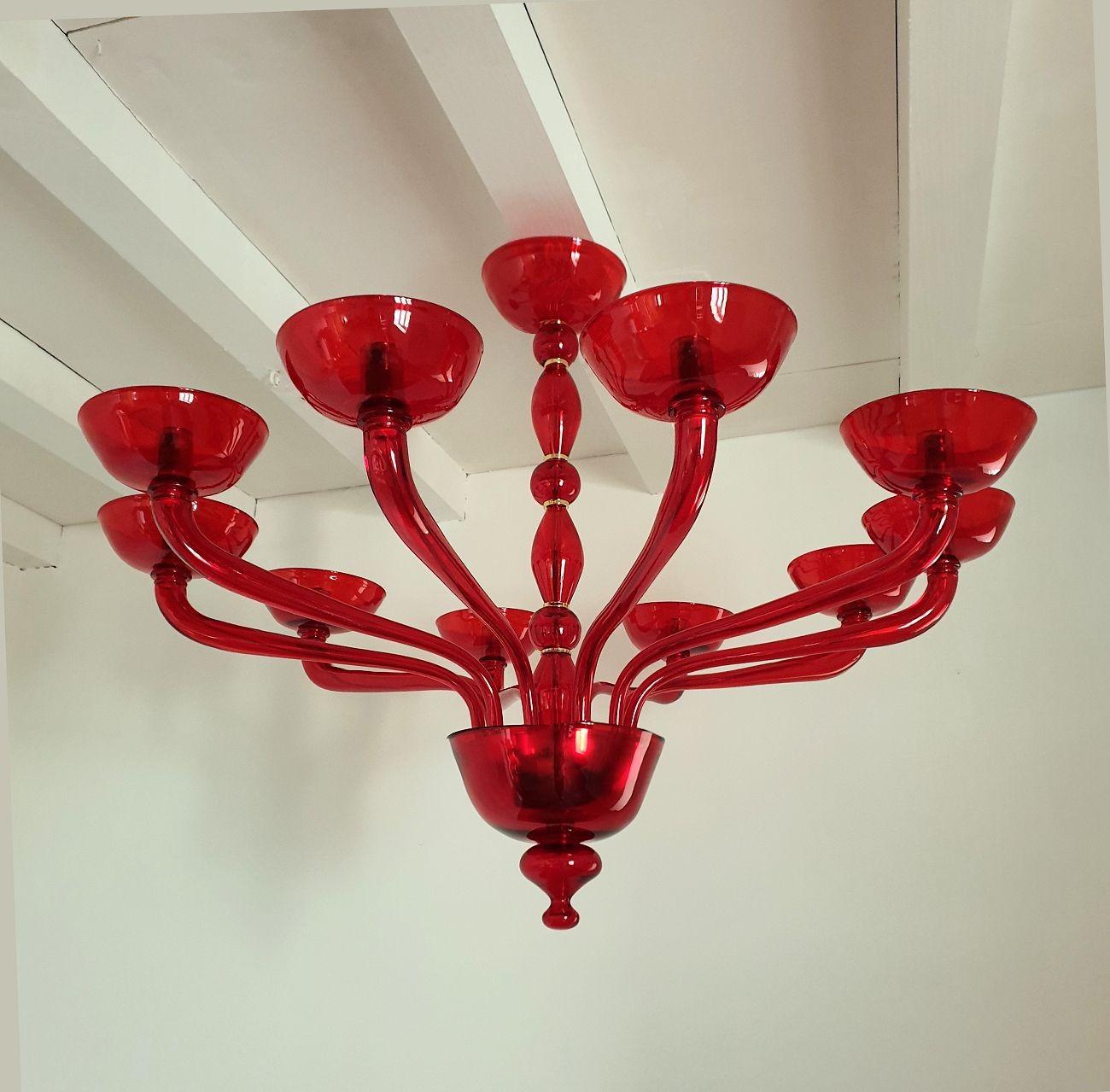 Italian Red Murano glass chandelier Italy 1980s For Sale