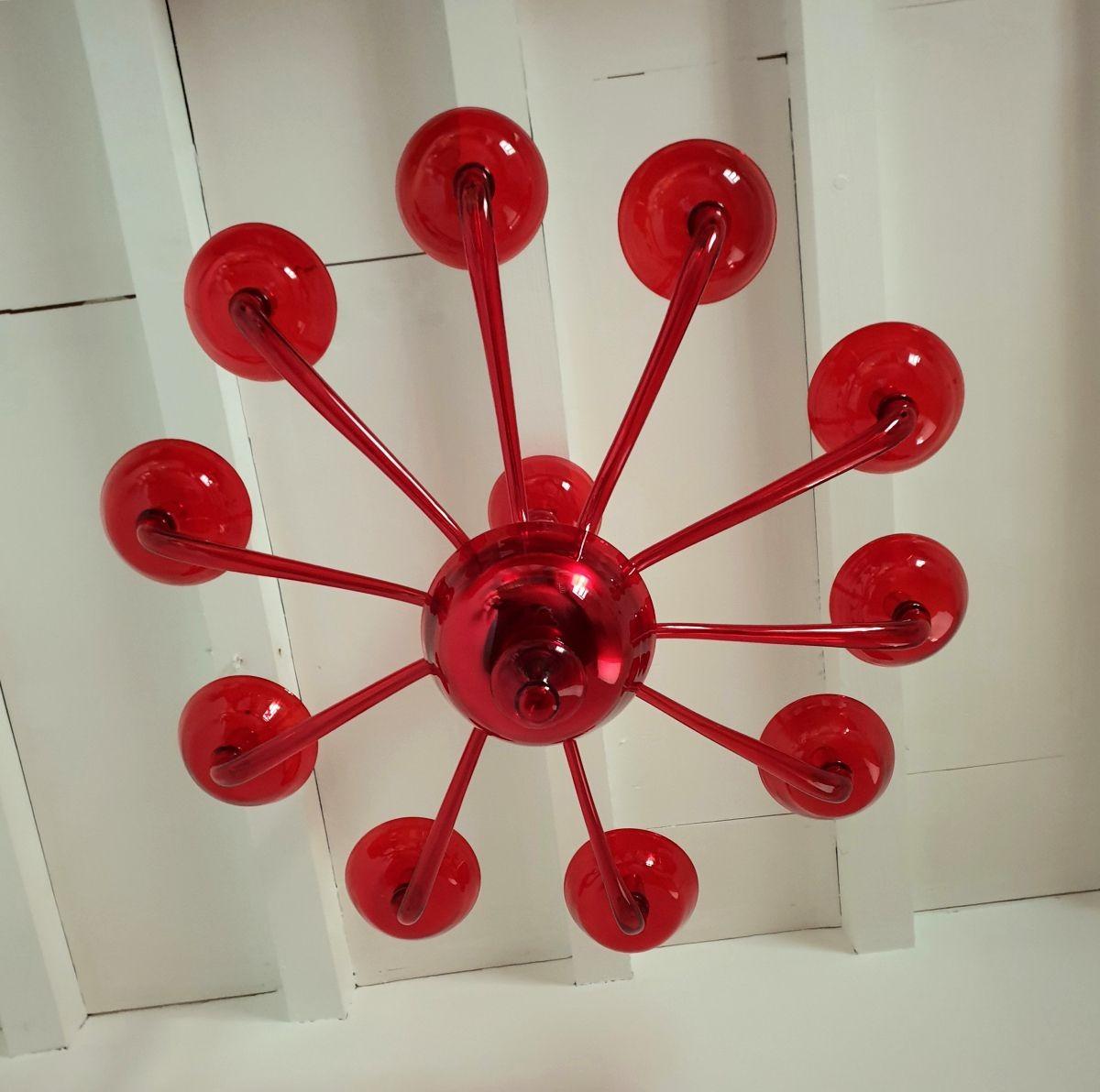 Late 20th Century Red Murano glass chandelier Italy 1980s For Sale