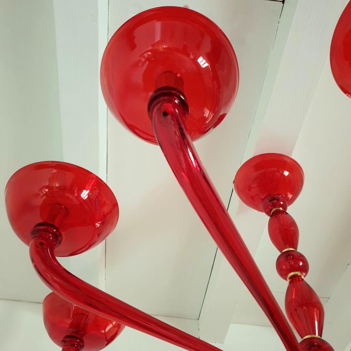 Red Murano glass chandelier Italy 1980s For Sale 1