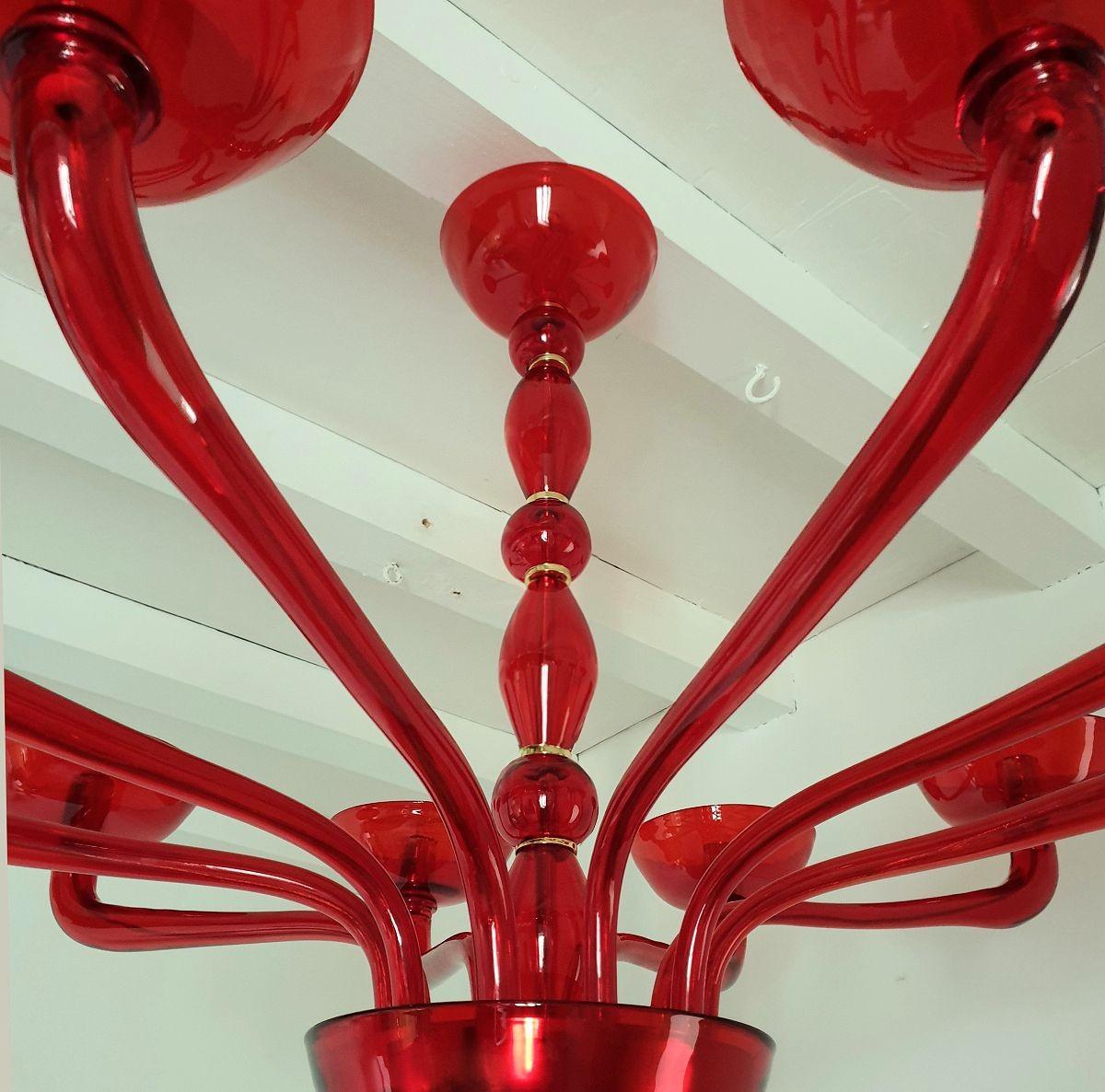 Red Murano glass chandelier Italy 1980s For Sale 2