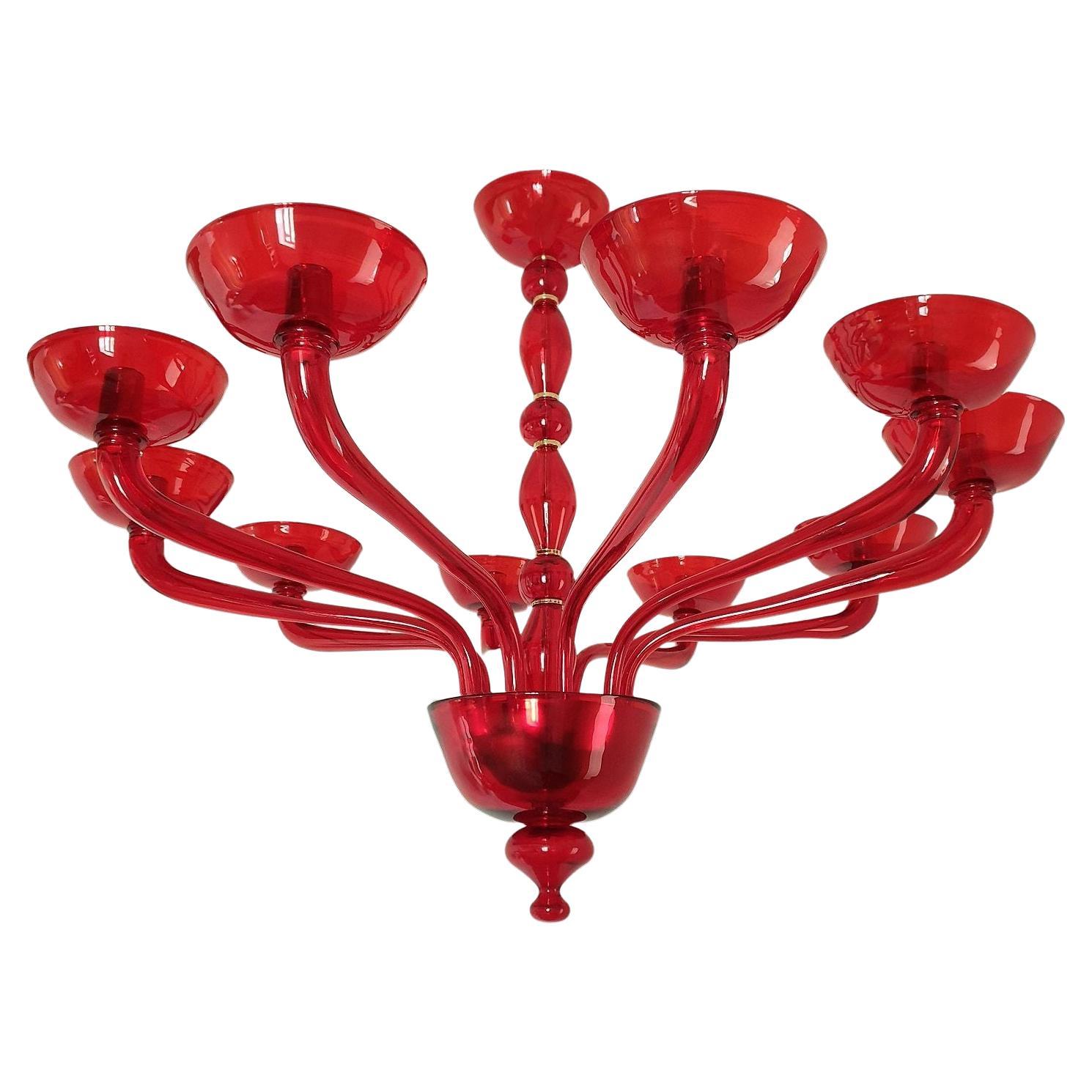 Roter Murano-Glas-Kronleuchter Italien 1980er