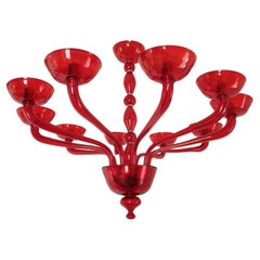 Lustre en verre de Murano rouge Italie des années 1980