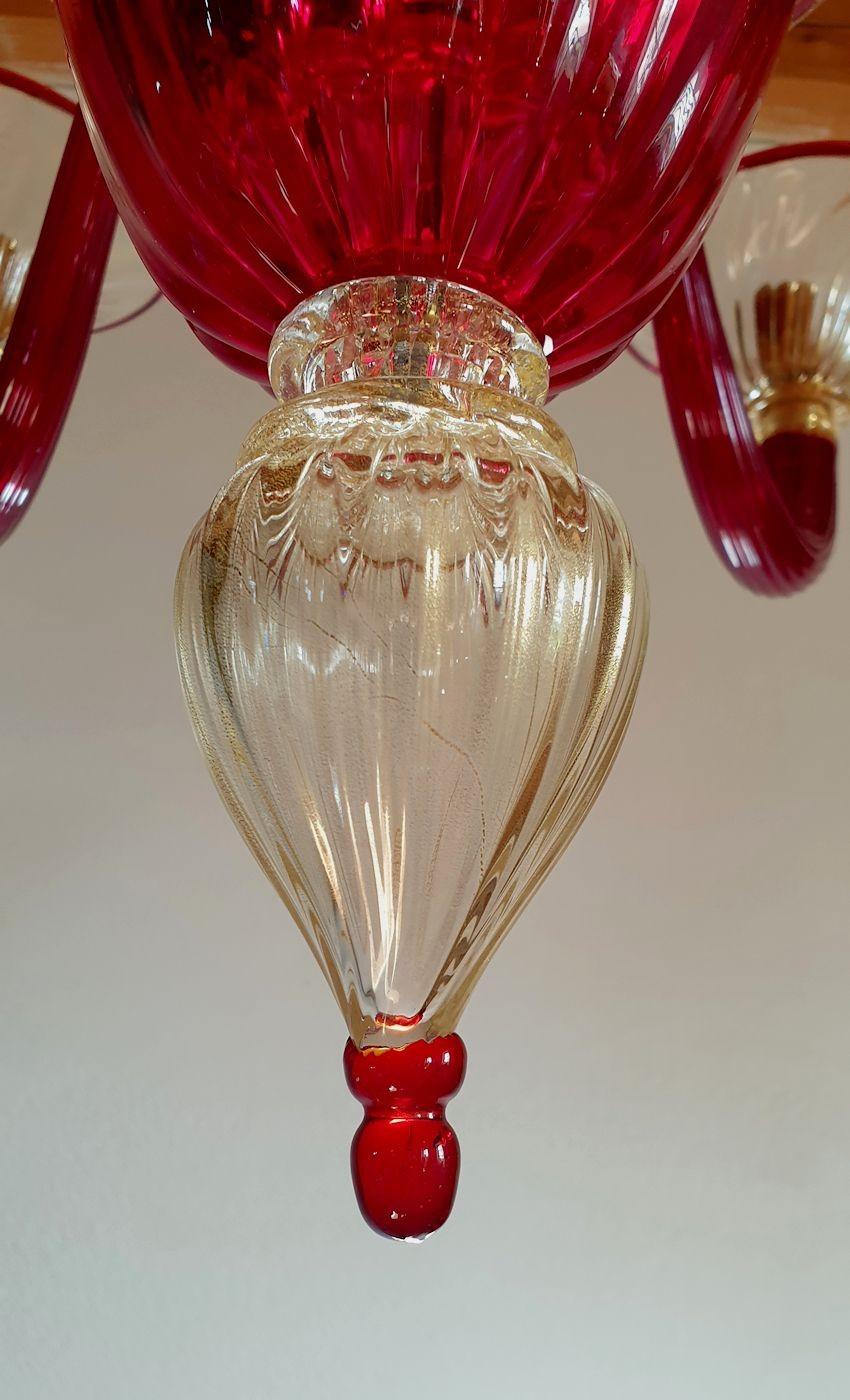 Red Murano Glass Chandelier, Italy For Sale 4