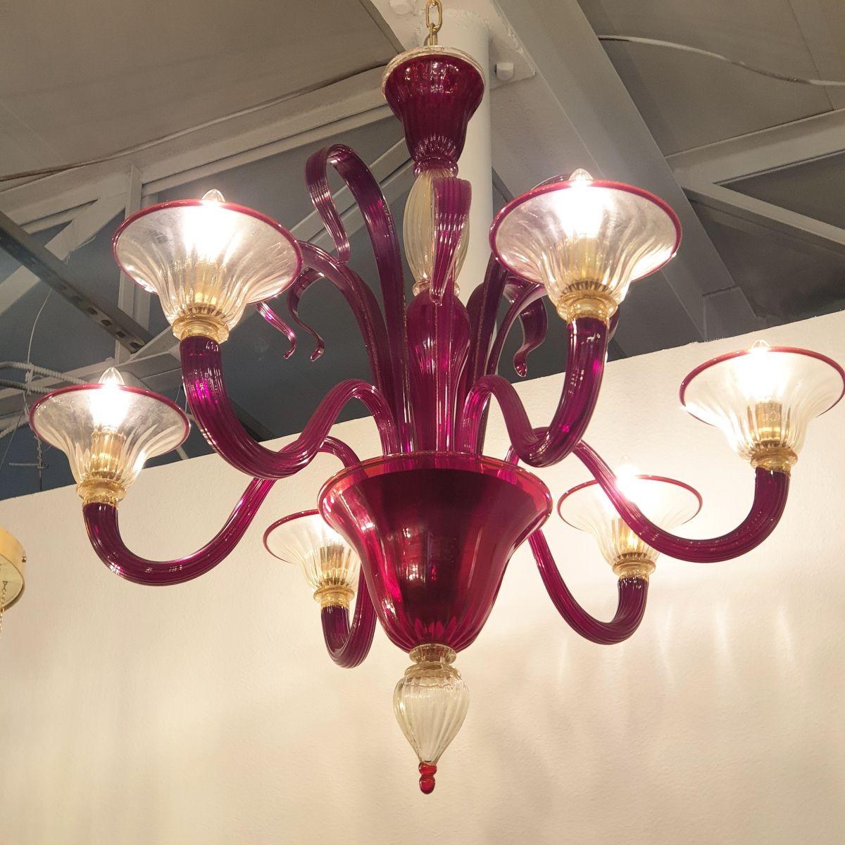 Mid-Century Modern Red Murano Glass Chandelier, Italy For Sale
