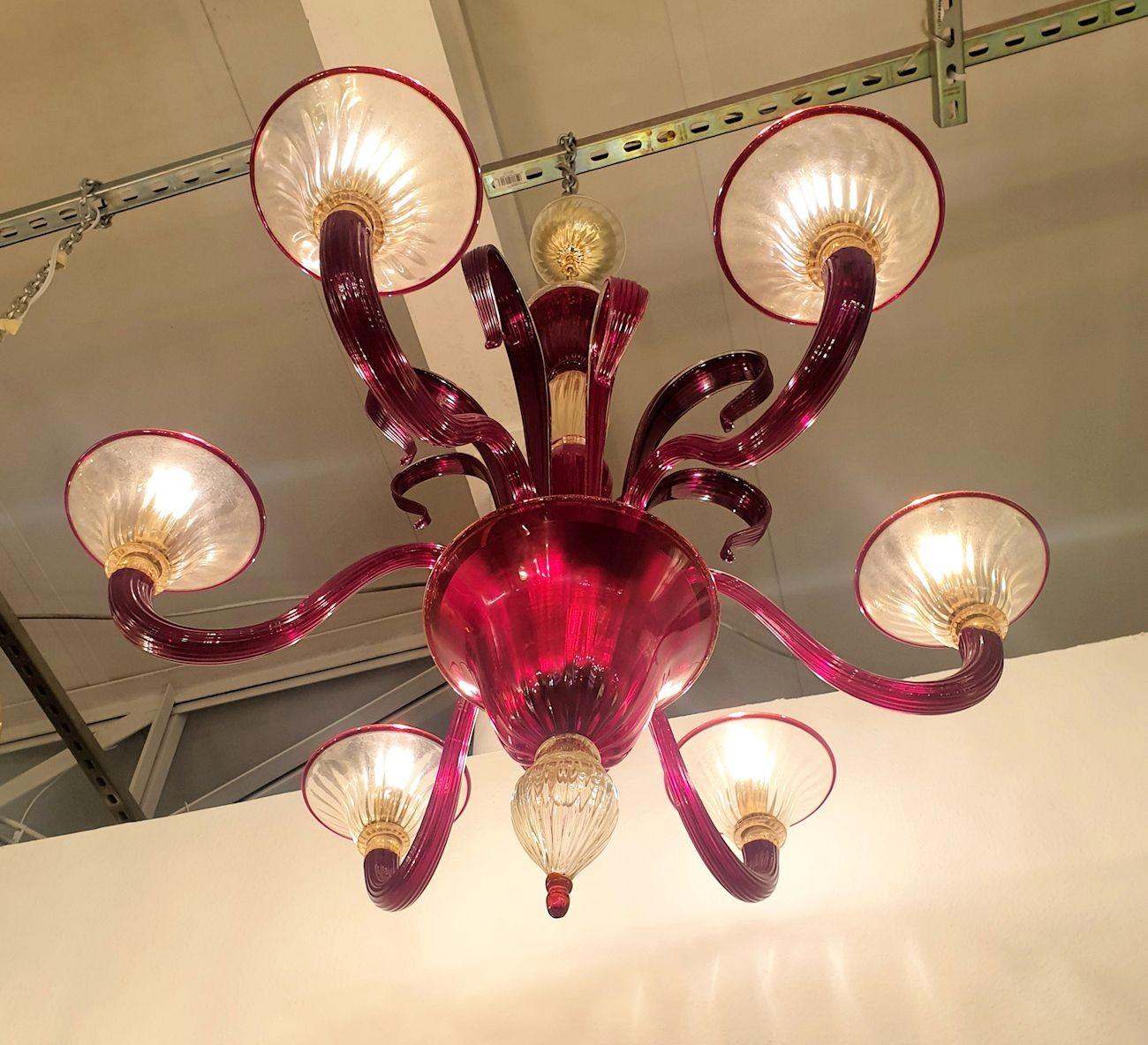 Italian Red Murano Glass Chandelier, Italy For Sale