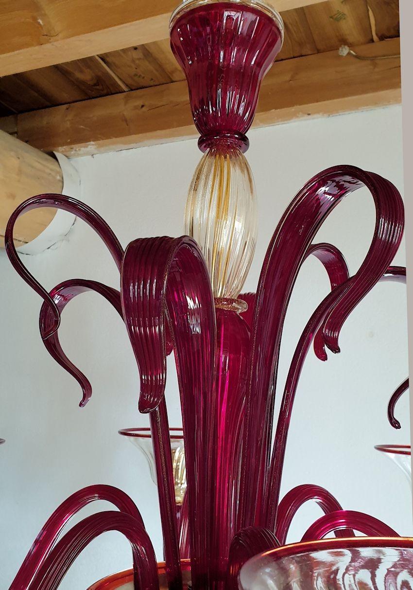 Red Murano Glass Chandelier, Italy For Sale 1