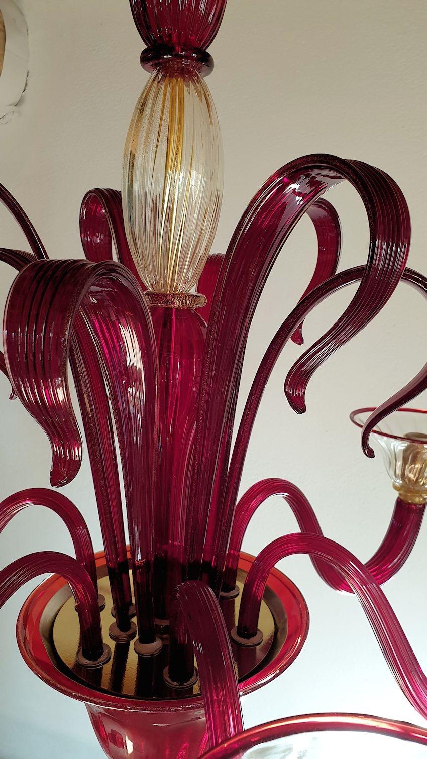 Red Murano Glass Chandelier, Italy For Sale 2