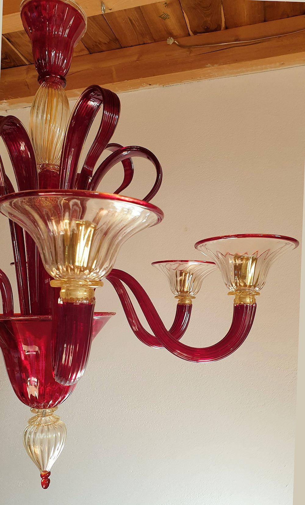 Red Murano Glass Chandelier, Italy For Sale 3