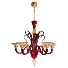 Vintage Red Murano Glass Chandelier, Italy