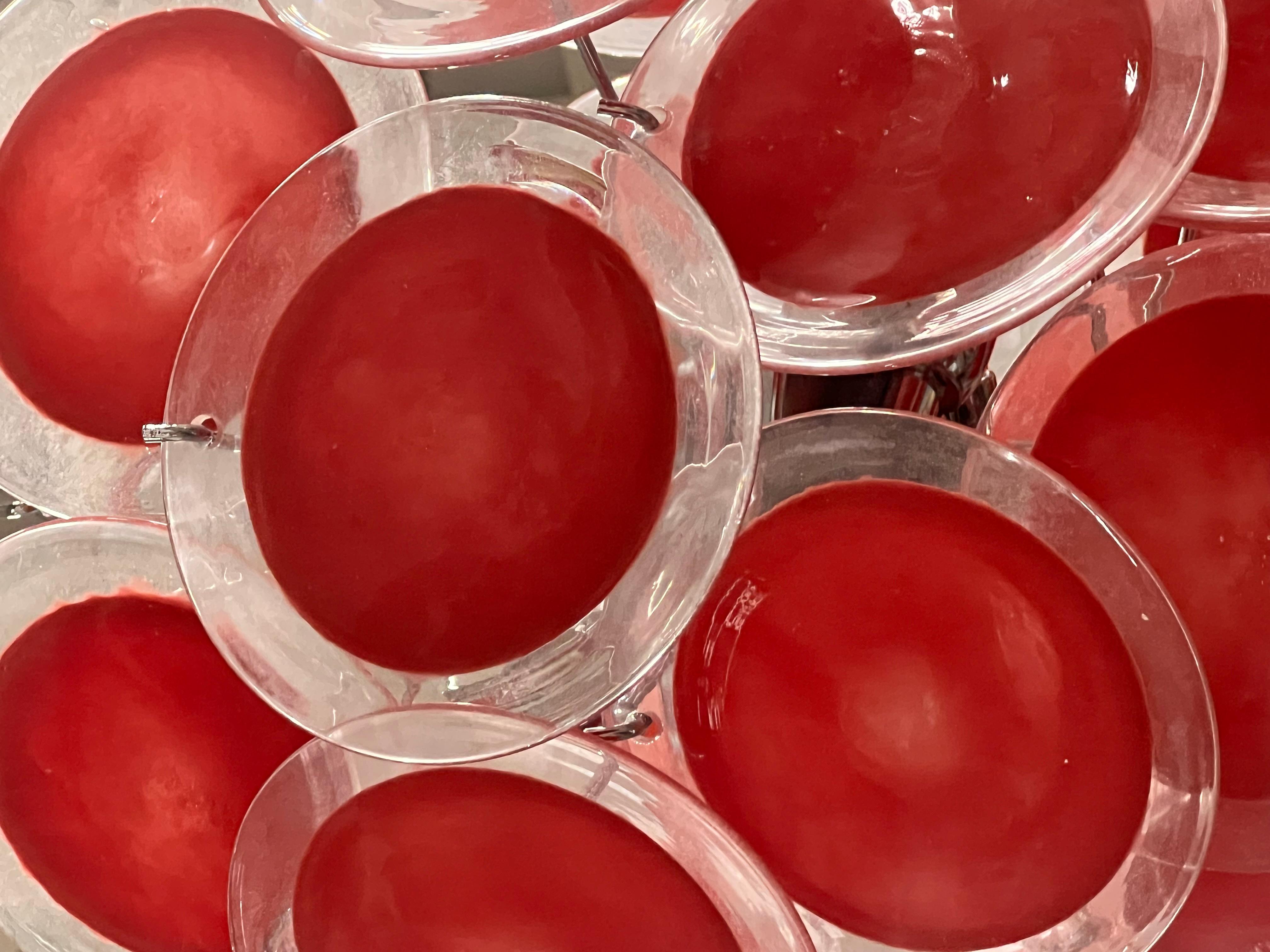 Roter Murano-Glasscheiben-Kronleuchter von Vistosi (Ende des 20. Jahrhunderts) im Angebot