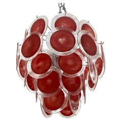 Vintage Red Murano Glass Disc Chandelier by Vistosi