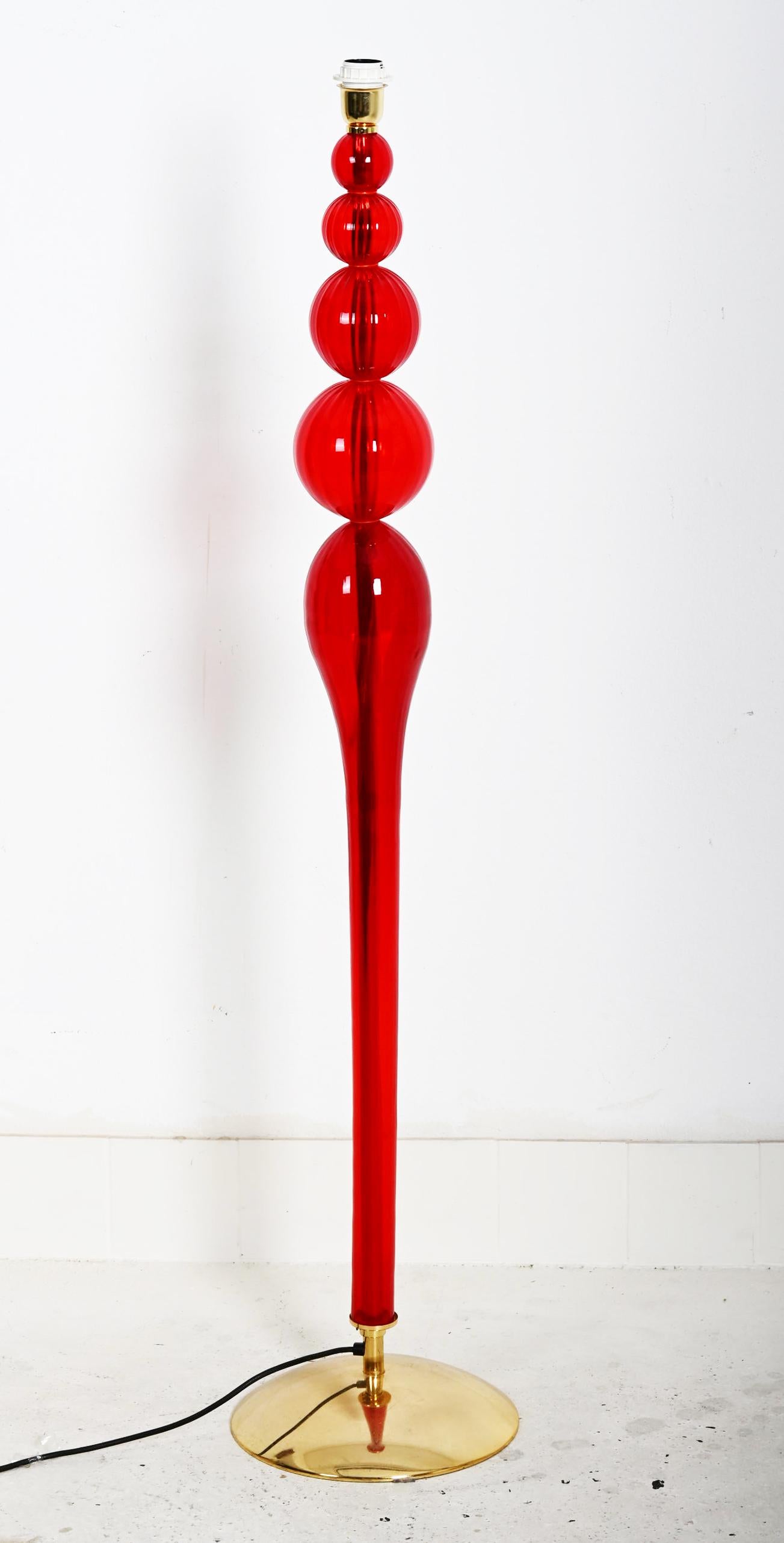 Italian Red Murano Glass Floor Lamp For Sale